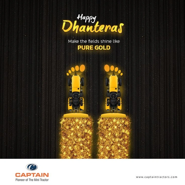 Dhanteras creative ad: Two top-down tractors leaving glowing gold trails