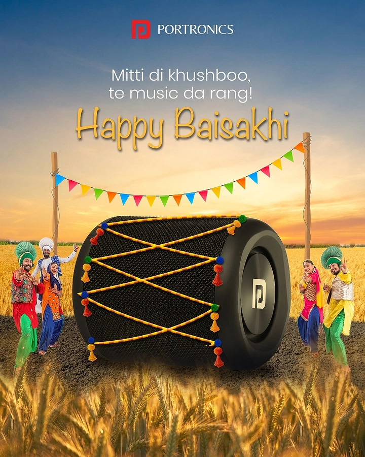 other-festival creative ad: Speaker styled as a dhol with dancers in a wheat field