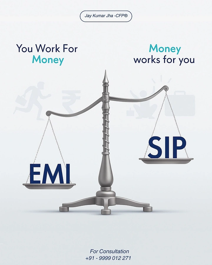 Stock Brokers & Investing creative ad: EMI vs SIP balance scale metaphor