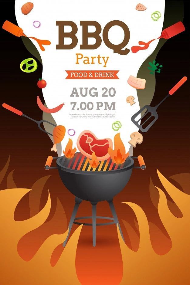 BBQ & Grill Restaurants creative ad: Grill scene forms festive poster