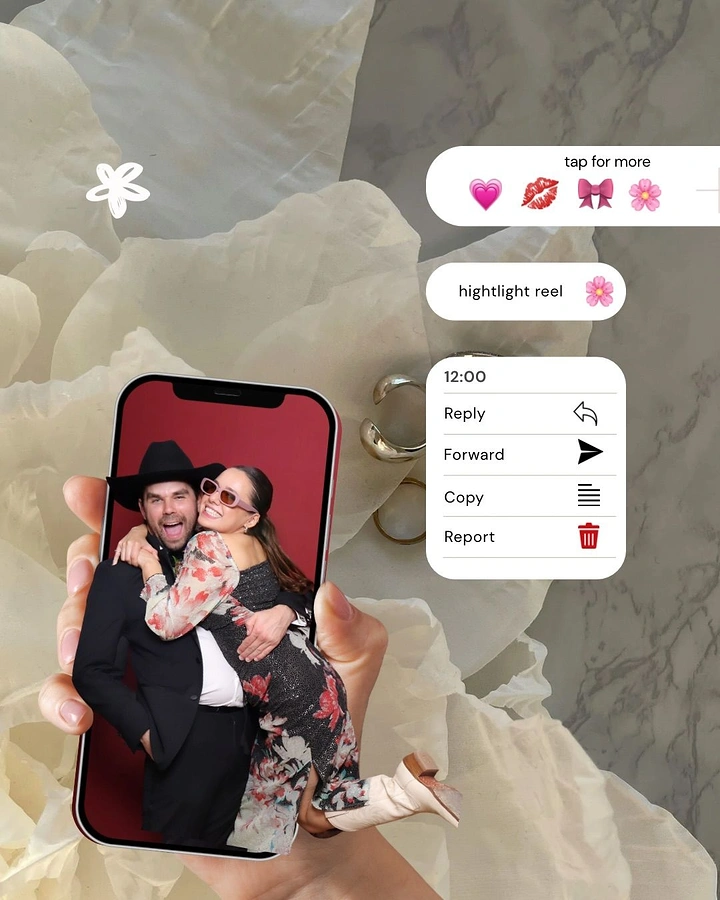 Photo Booth Rentals creative ad: Phone UI makes sharing the booth tangible