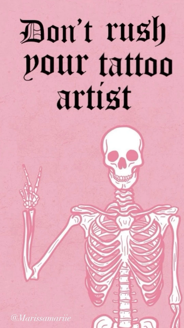 Tattoo Studios creative ad: Waiting-skeleton joke on rushing artists