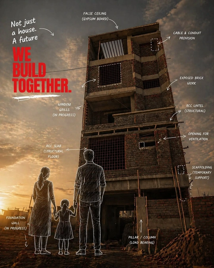 Home Renovation & Remodeling creative ad: Family-centered annotated build-together concept