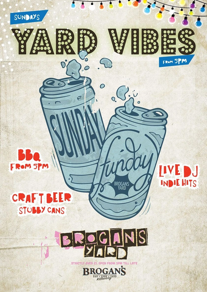 Bars & Pubs creative ad: Playful illustrated cans and yard theme