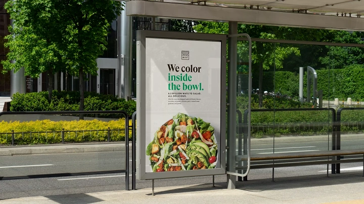 Salad Bars & Healthy Restaurants creative ad: Witty bowl-coloring bus shelter concept