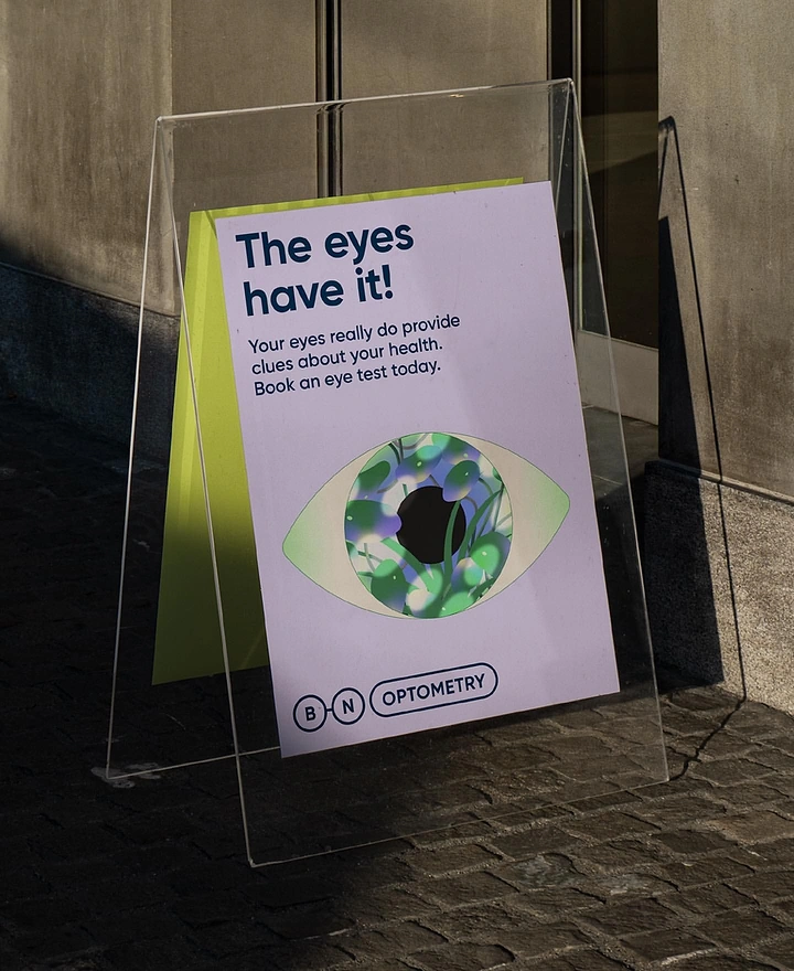 Opticians & Eye Care creative ad: 'The eyes have it' pun, graphic iris