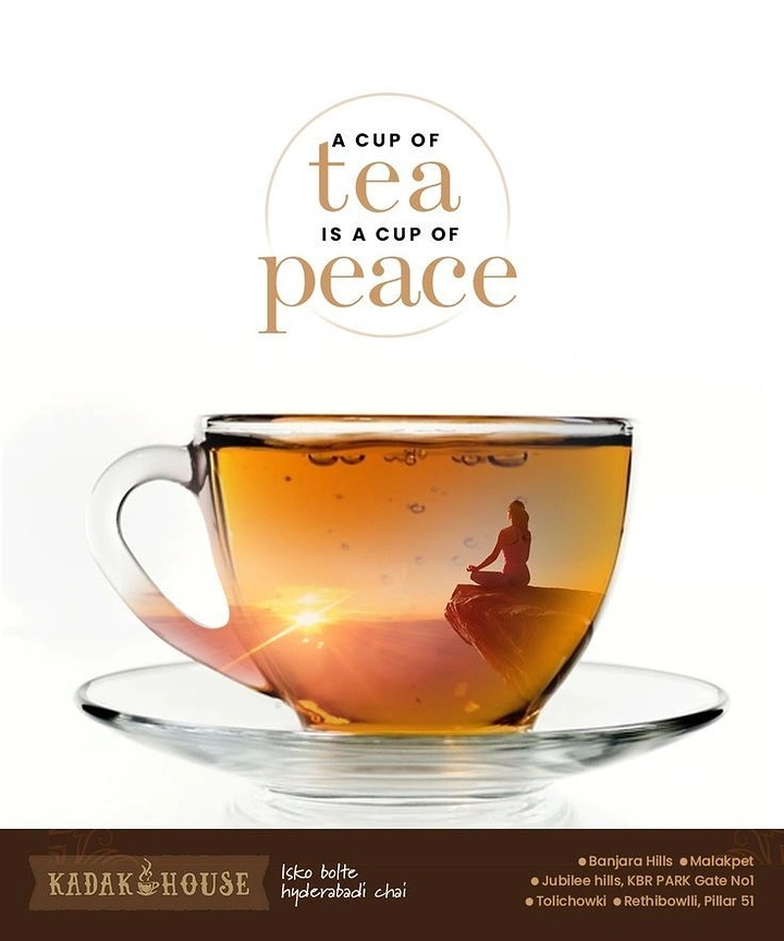 Tea & Chai Brands creative ad: Meditating figure inside cup, peace pun