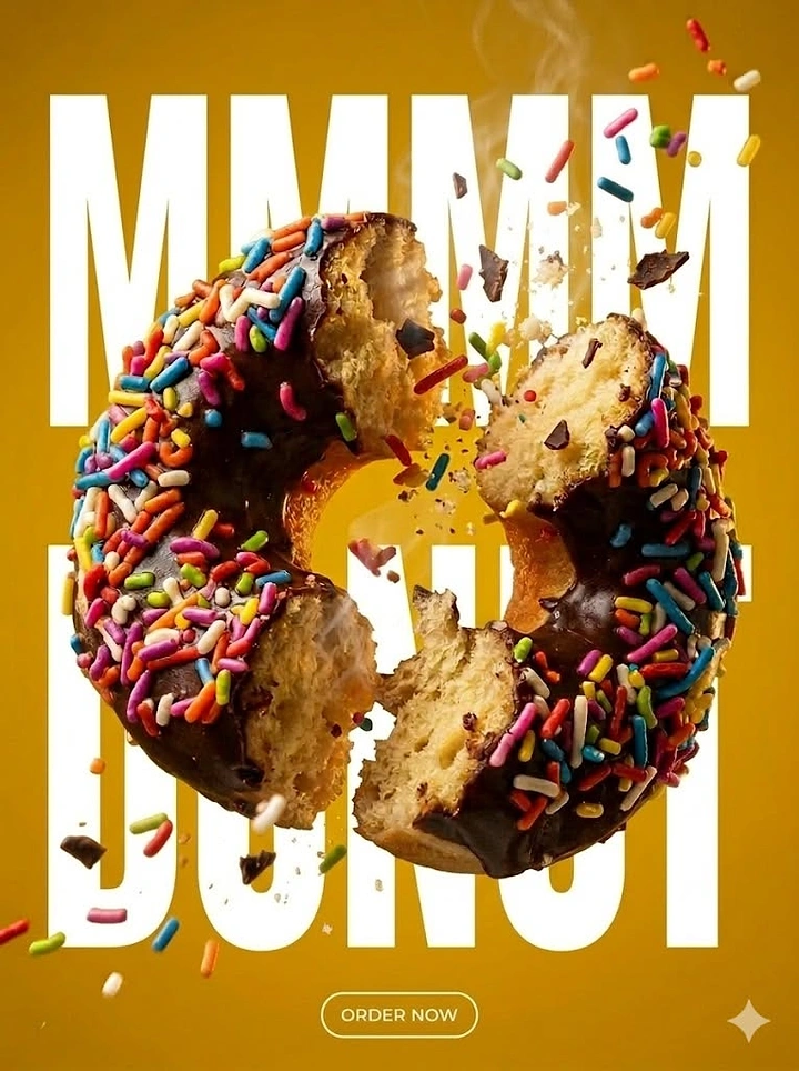 Donut Shops creative ad: Oversized donut drives typographic composition
