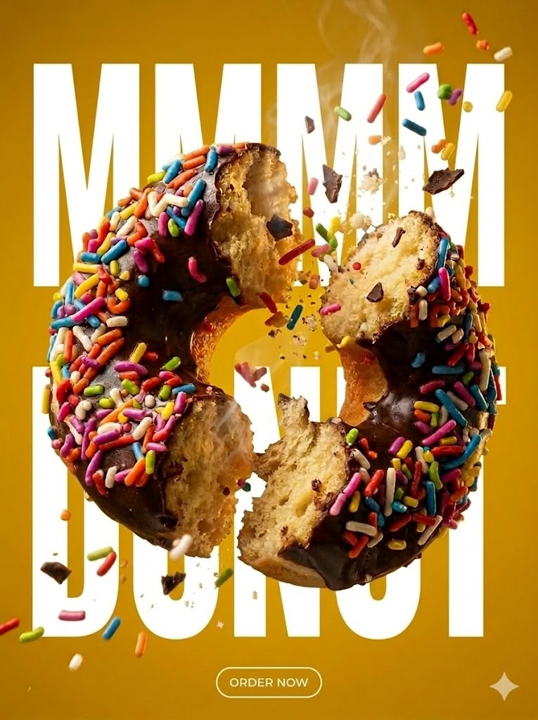 Instagram post: Oversized donut drives typographic composition