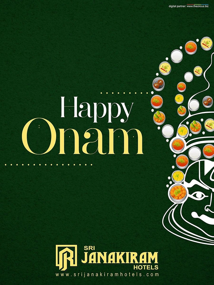 Onam creative ad: Kathakali face whose headdress is made of sadya dishes