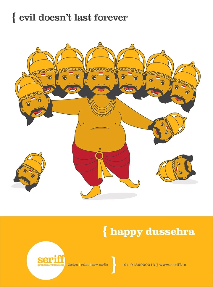 Dussehra creative ad: Cartoon Ravana losing his ten heads
