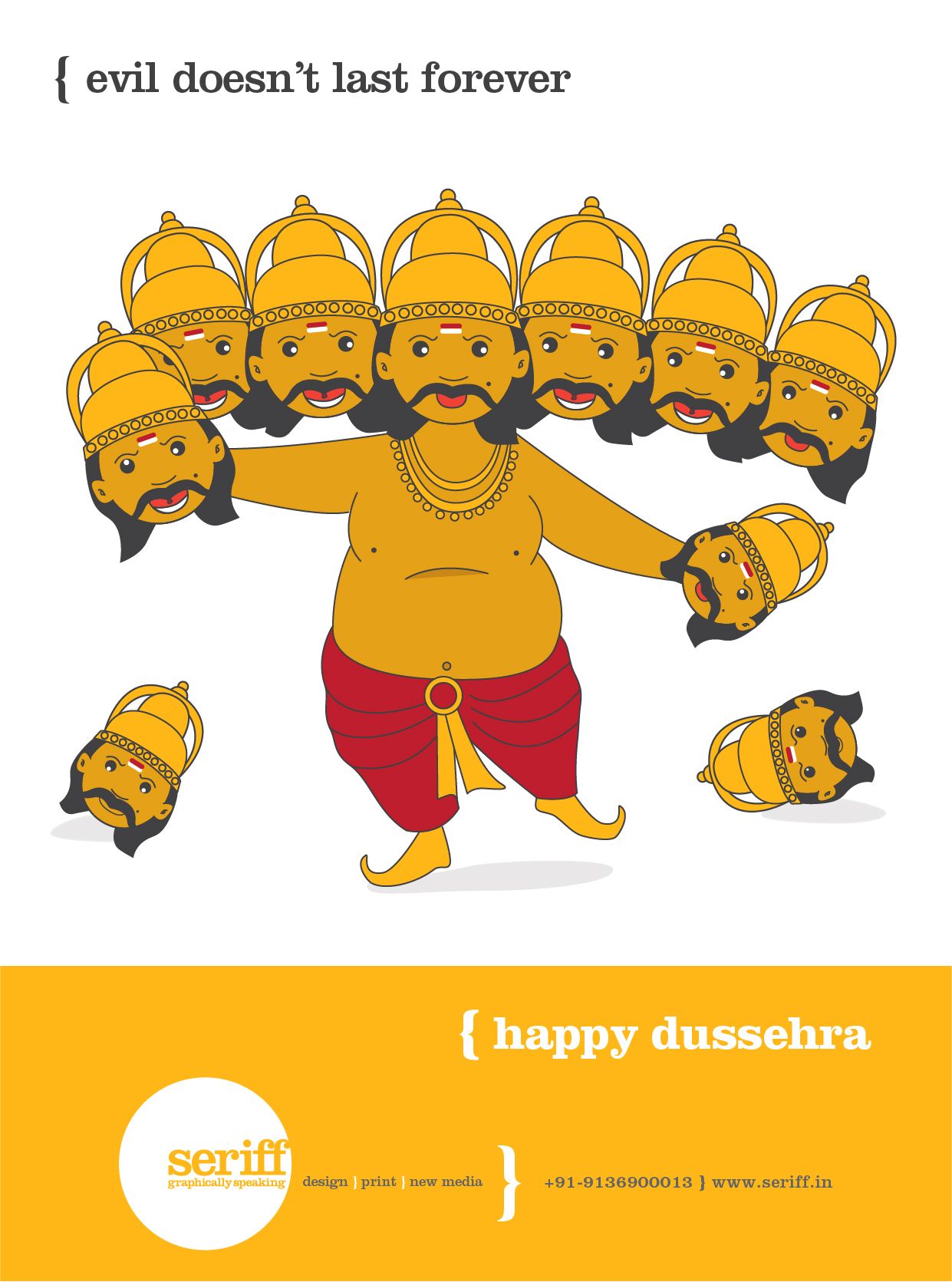 Cartoon Ravana losing his ten heads