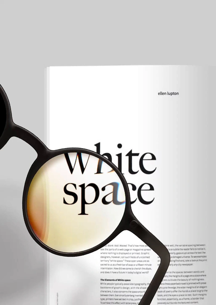 Opticians & Eye Care creative ad: Lens magnifying 'white space' typography