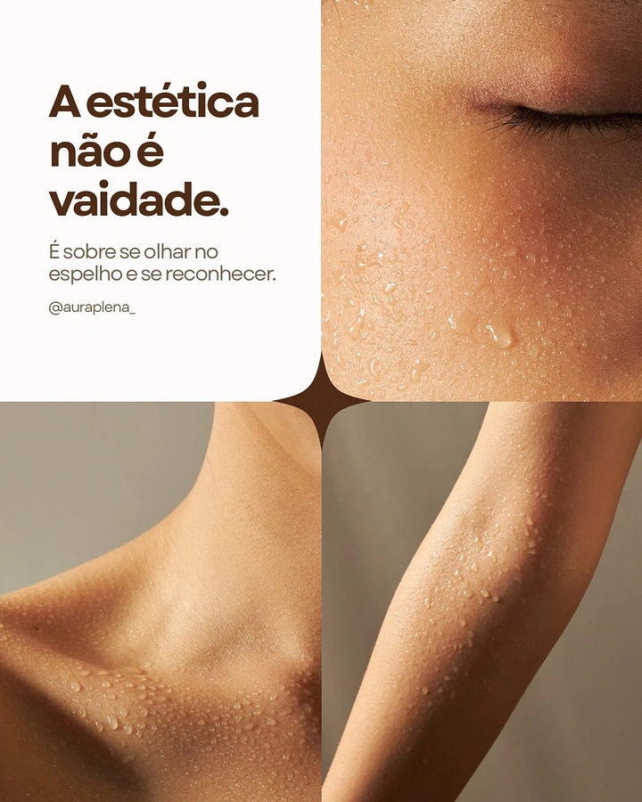 Skin & Cosmetic Clinics creative ad: Dewy skin quad grid with manifesto copy