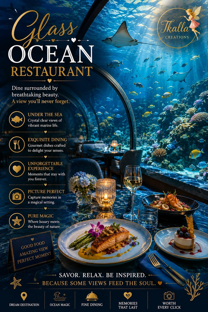 Seafood Restaurants creative ad: Immersive aquarium dining concept