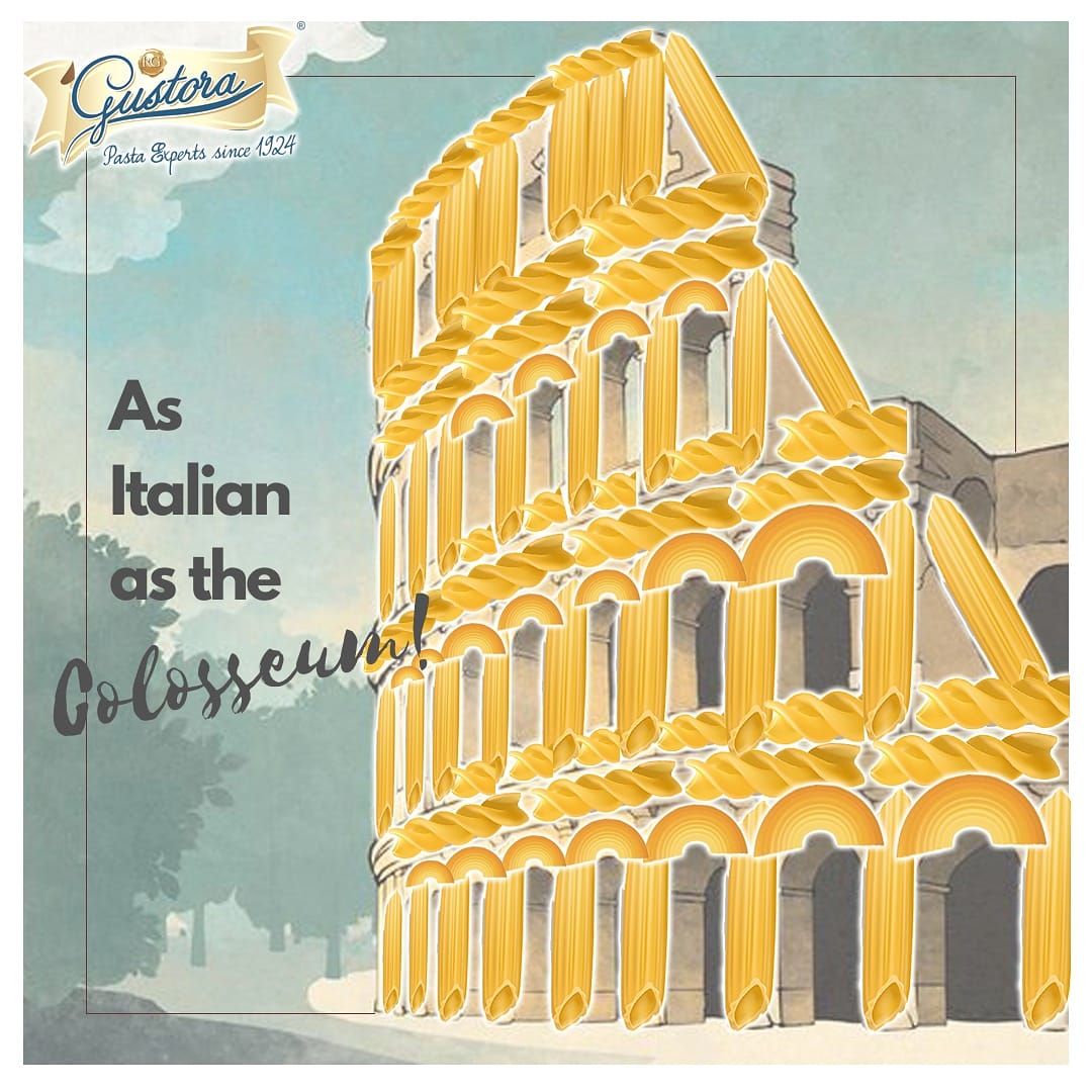 Instagram post: Pasta columns recreate the Colosseum