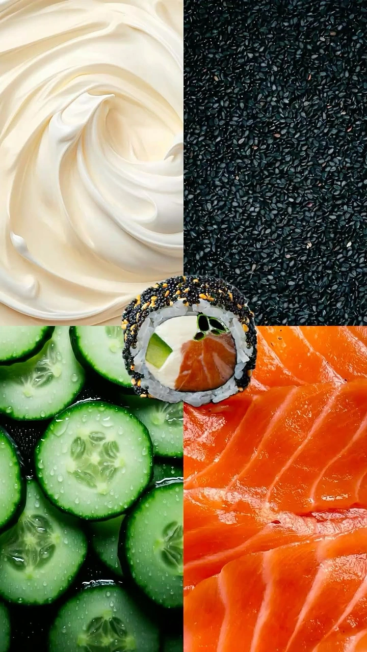 Sushi & Japanese Restaurants creative ad: Ingredient quadrants turn sushi into graphic art