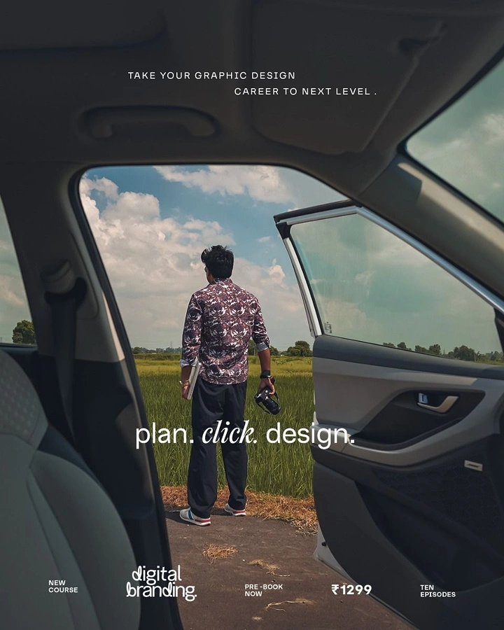 Online Courses & E-learning creative ad: Career journey staged through car interior