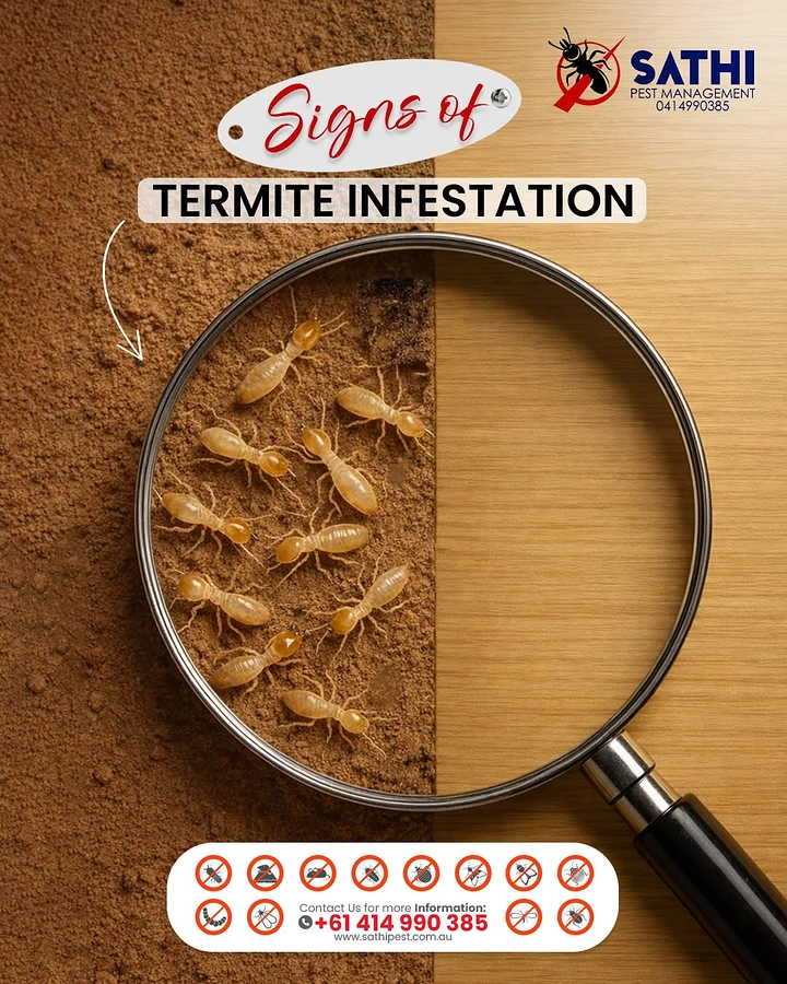 Pest Control creative ad: Magnifier reveals termites under wood