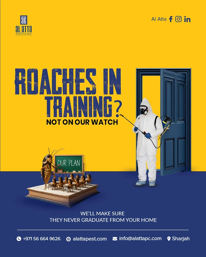 Pest Control creative ad: Roaches in classroom training, witty copy
