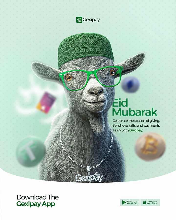 Eid creative ad: Stylised goat wearing a kufi cap, glasses and a branded chain