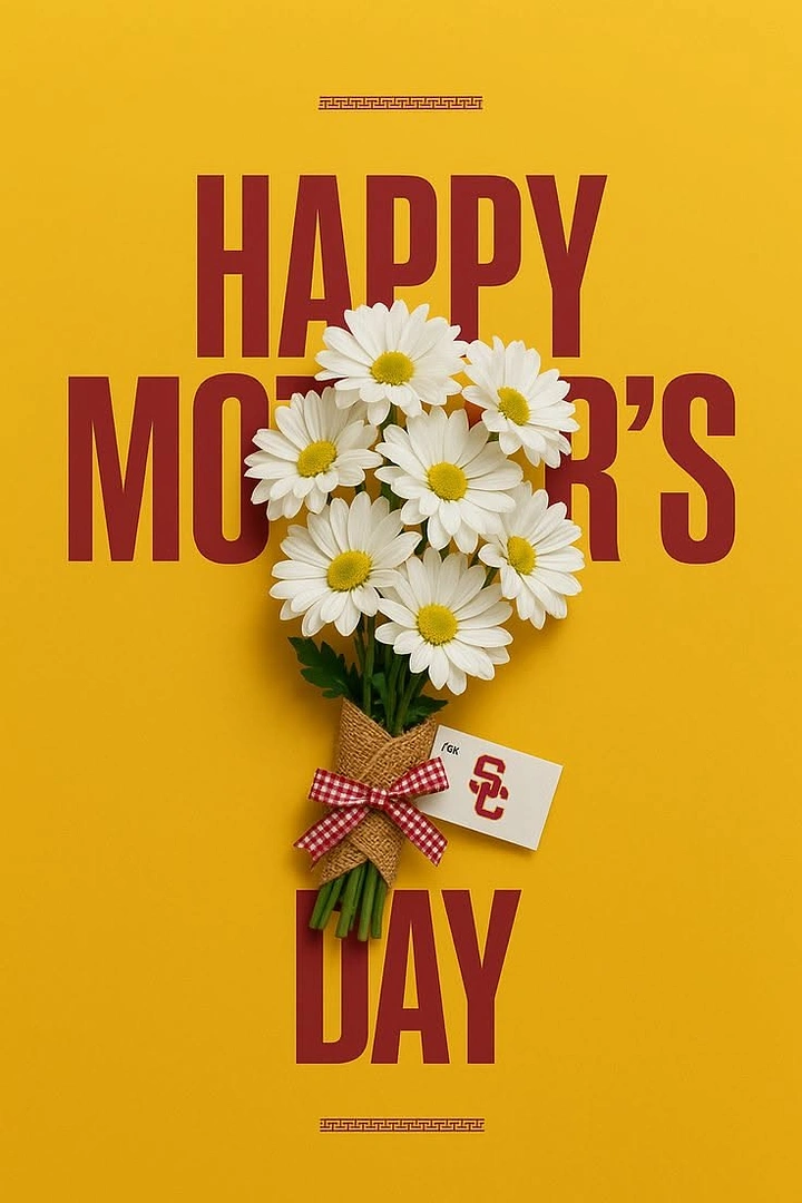 Mother's Day creative ad: Burlap-wrapped white daisy bouquet over large type