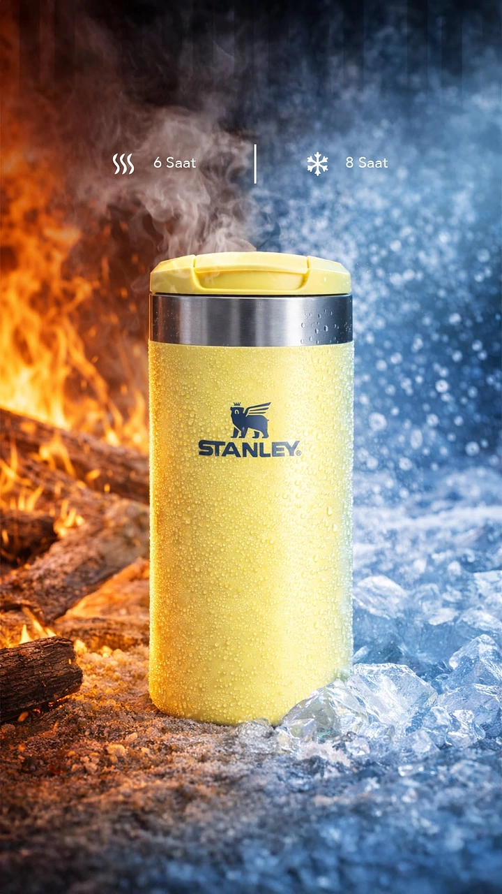 Tumblers, Flasks & Drinkware creative ad: Fire-and-ice temperature contrast
