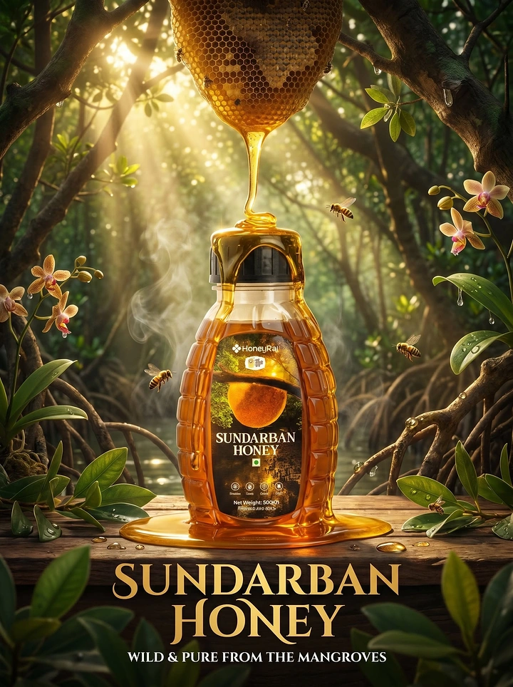 Honey Brands creative ad: Honeycomb-to-bottle visual transformation