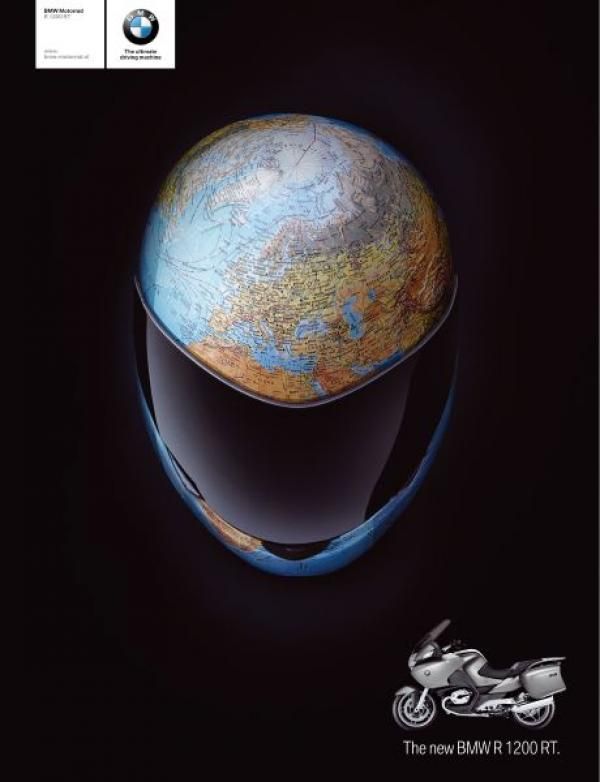 Poster: Motorcycle helmet formed from a world globe