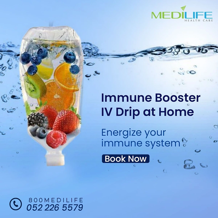 IV Therapy & Drip Bars creative ad: Fruit-filled IV bag visualizes immunity boost