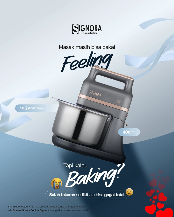 Home Appliances creative ad: Witty baking-feeling copy with mixer