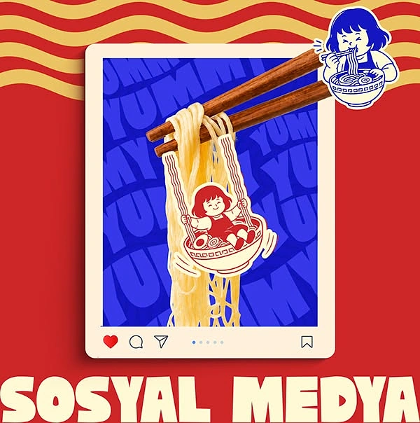 Instant Noodles & Pasta Brands creative ad: Noodles spill from social-feed frame