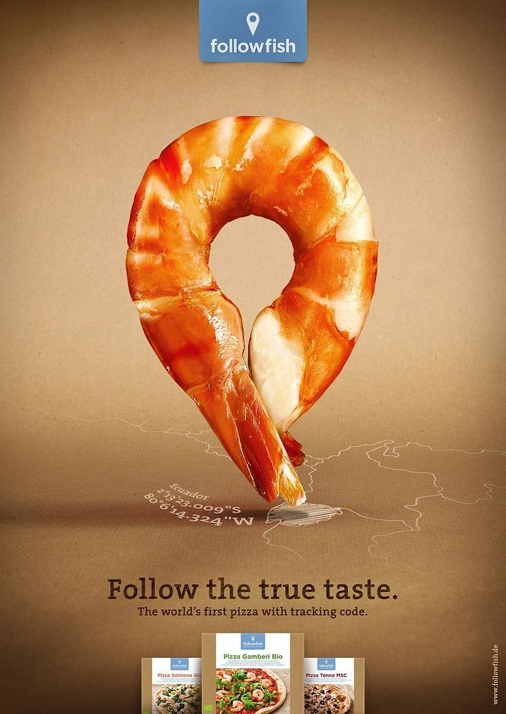Seafood Restaurants creative ad: Shrimp forms an unexpected question mark