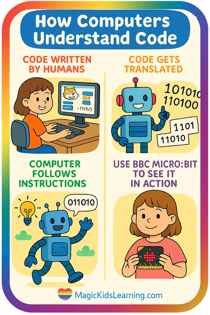 Robotics & STEM Classes creative ad: Human-to-robot code translation metaphor