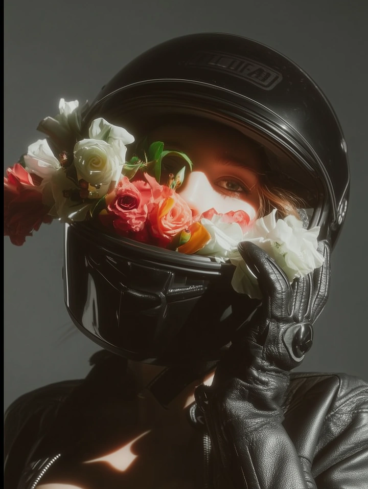 Helmets & Riding Gear creative ad: Helmet doubles as a flower vase