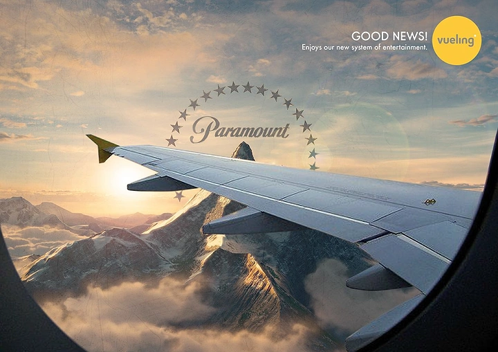 Airlines creative ad: Window framing creates immersive flight scene
