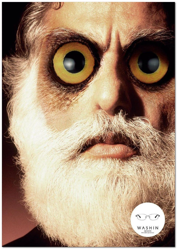 Opticians & Eye Care creative ad: Exaggerated eyes illustration, bold craft