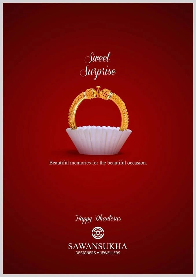 Dhanteras creative ad: Gold bangle set in a white paper sweet cup