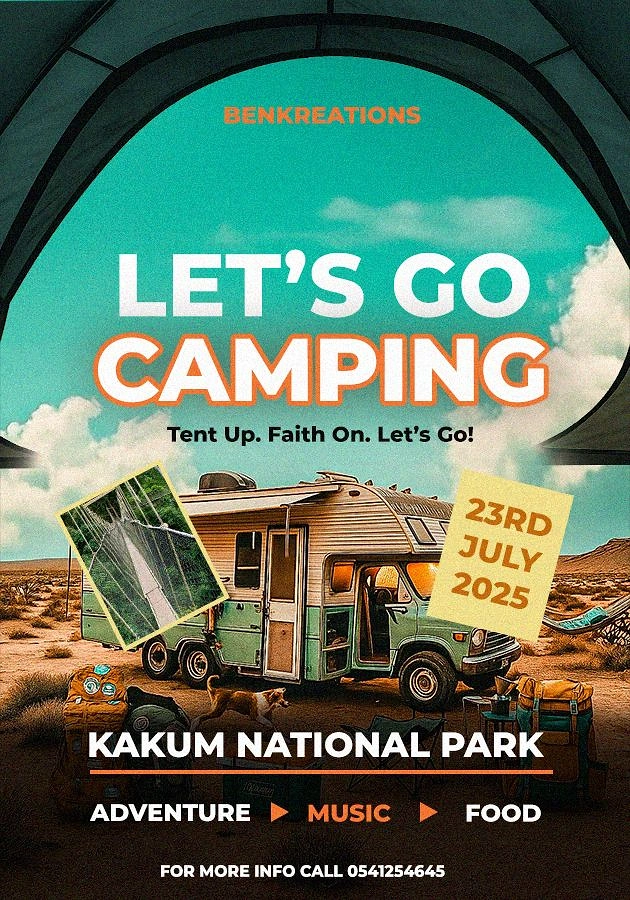 Summer Camps & Kids Activities creative ad: Tent arch frames a retro camp invitation