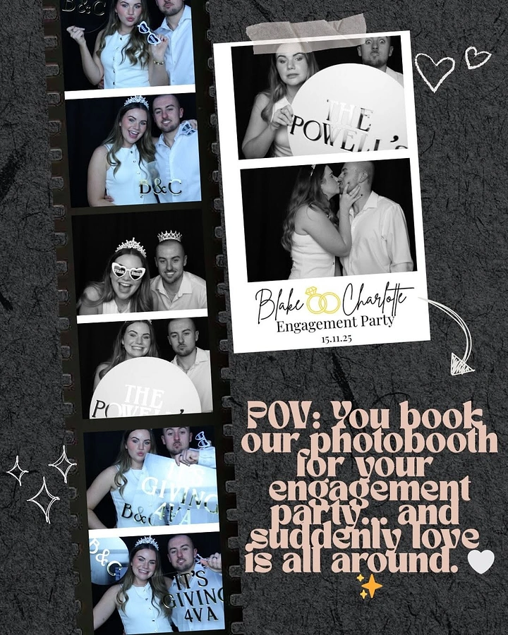 Photo Booth Rentals creative ad: Scrapbook engagement-party collage treatment