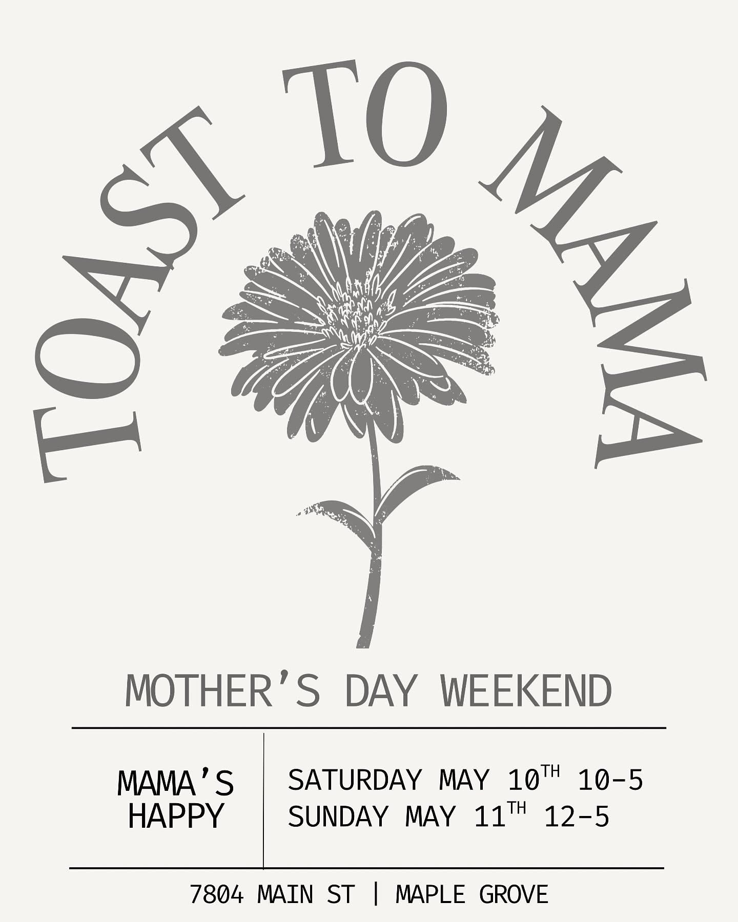 Mother's Day Instagram post: Distressed grey single-stem daisy under an arched headline