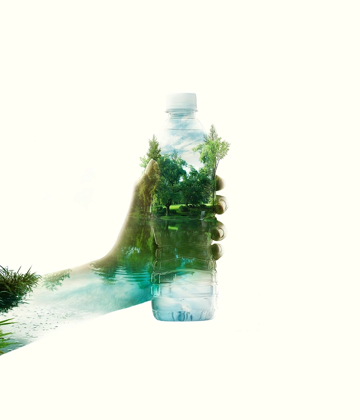 Packaged Drinking Water creative ad: Bottle transforms into lush ecosystem