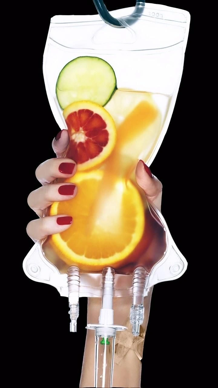 IV Therapy & Drip Bars creative ad: Infused fruit water inside IV bag