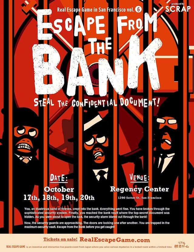 Escape Rooms creative ad: Bank-heist theme drives vintage poster