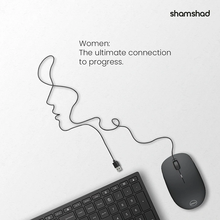 Women's Day creative ad: Mouse cable forming a woman's face profile
