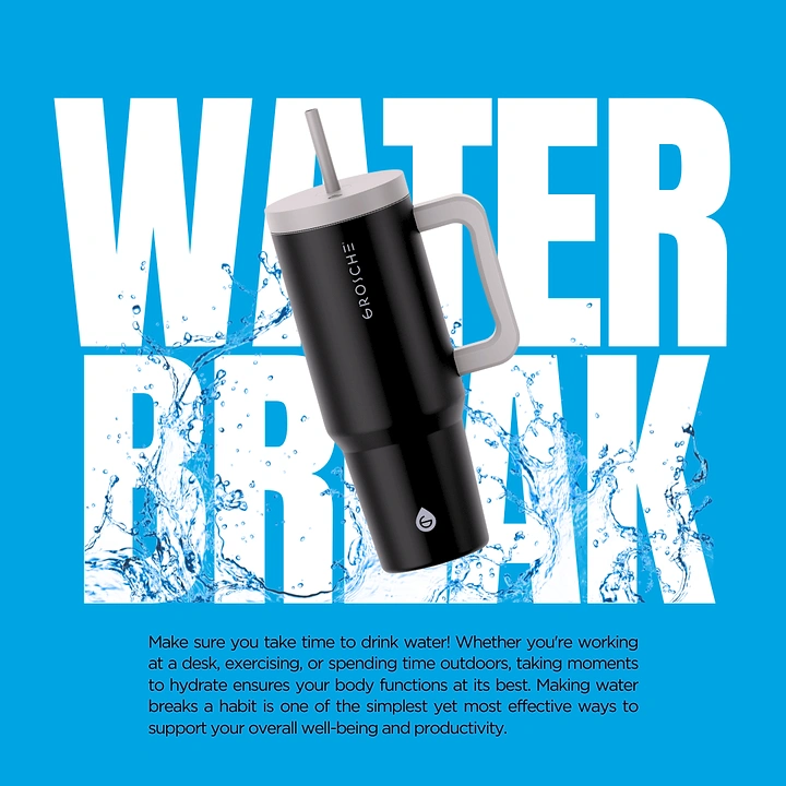Tumblers, Flasks & Drinkware creative ad: Water visibly breaks the headline typography