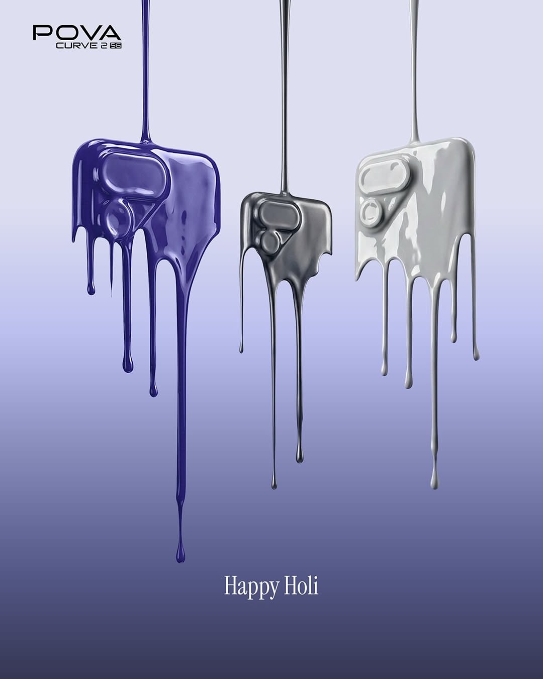 Holi Instagram post: Three phone backs melting as dripping glossy paint