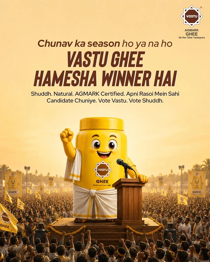 Dairy Brands creative ad: Ghee jar mascot as election candidate