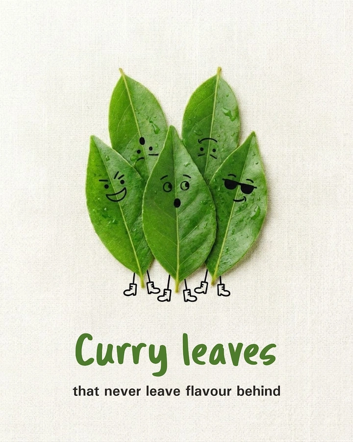 Spices & Masala Brands creative ad: Curry leaves as characters, pun copy