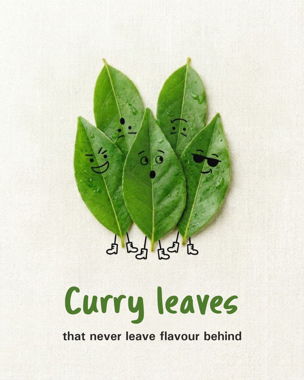 Instagram post: Curry leaves as characters, pun copy